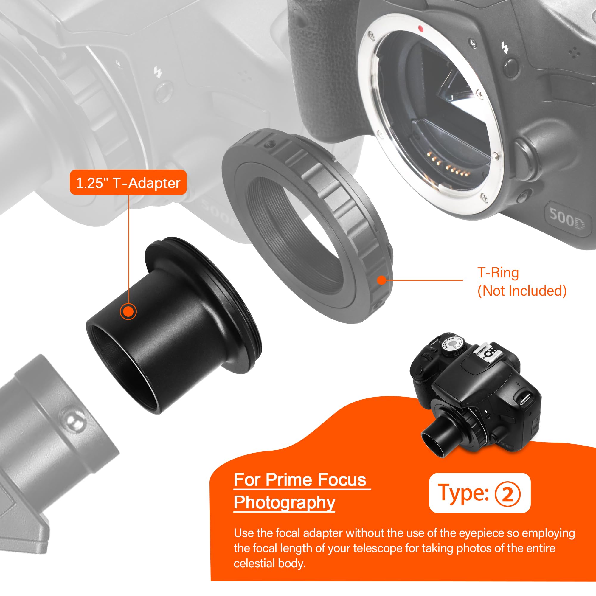 Astromania 1.25'' Extendable Camera Adapter   For Either Prime Focus Or Eyepiece Projection Astrophotography With Refractors Or